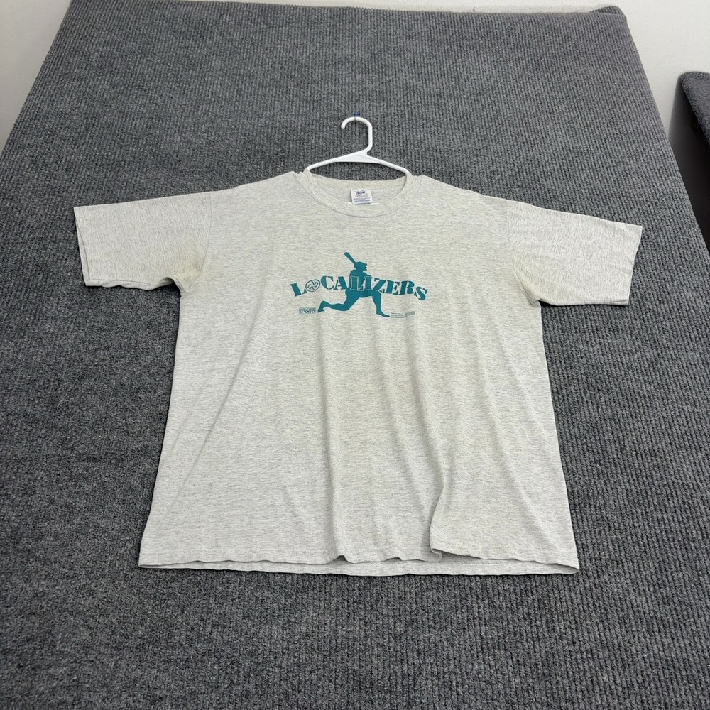 Vintage Localizers Jerzees T Shirt Mens XL Gray Cotton Blend Graphic Coach Sport